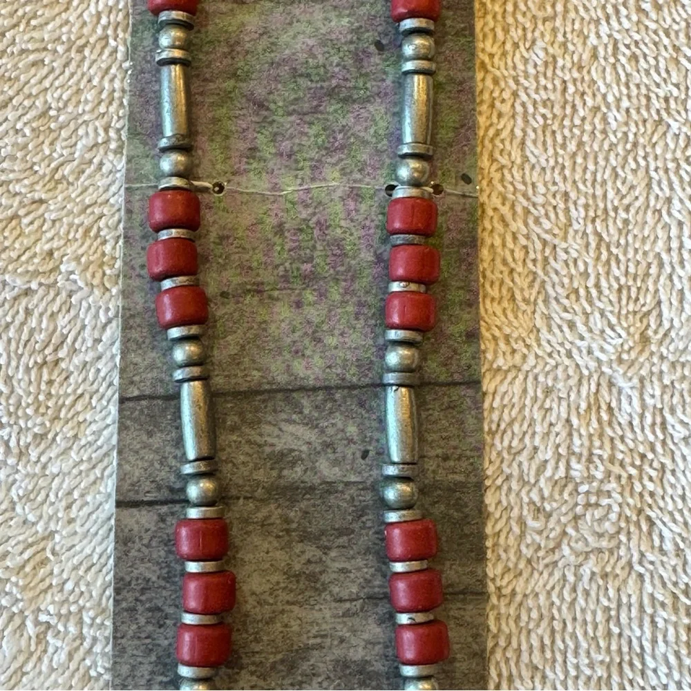 Panama Jack eXtreme 18” Beaded Necklace Red Silver Y2K‎ NOS